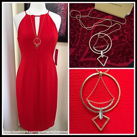 LONG PAVE CRYSTAL PENDANT STATEMENT NECKLACE - Picture 3 of 7